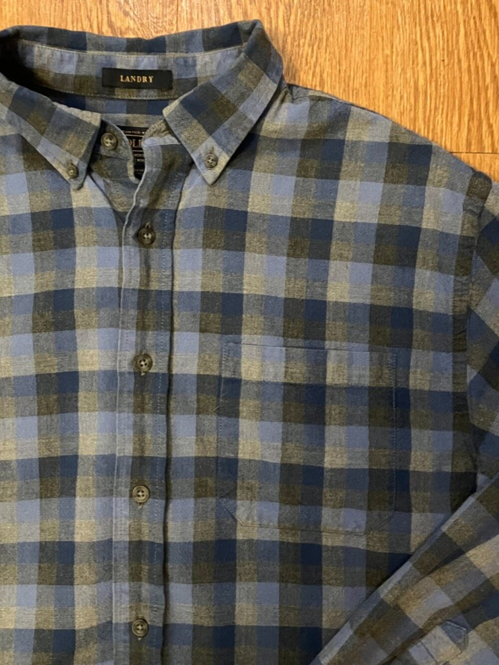 Pendleton Plaid Shirt Mens Large Wool Blend Check Blue Long Sleeve